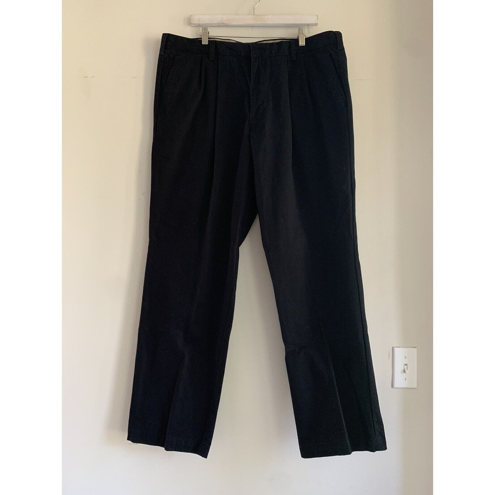 Dockers Dress Pants Black D4 Pleated Relaxed Fit Trousers Size 40x34 100% Cotton